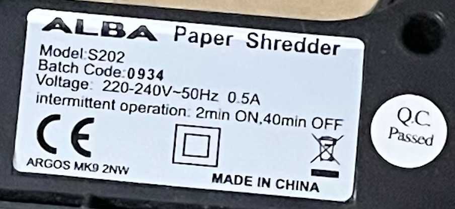 Офісний шредер знищувач паперу "ALBA" ( Model : S202 )