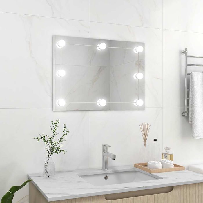 Vidaxl Lustro Ścienne Z Lampkami Led, Bez Ramy, Prostokątne, Szklane