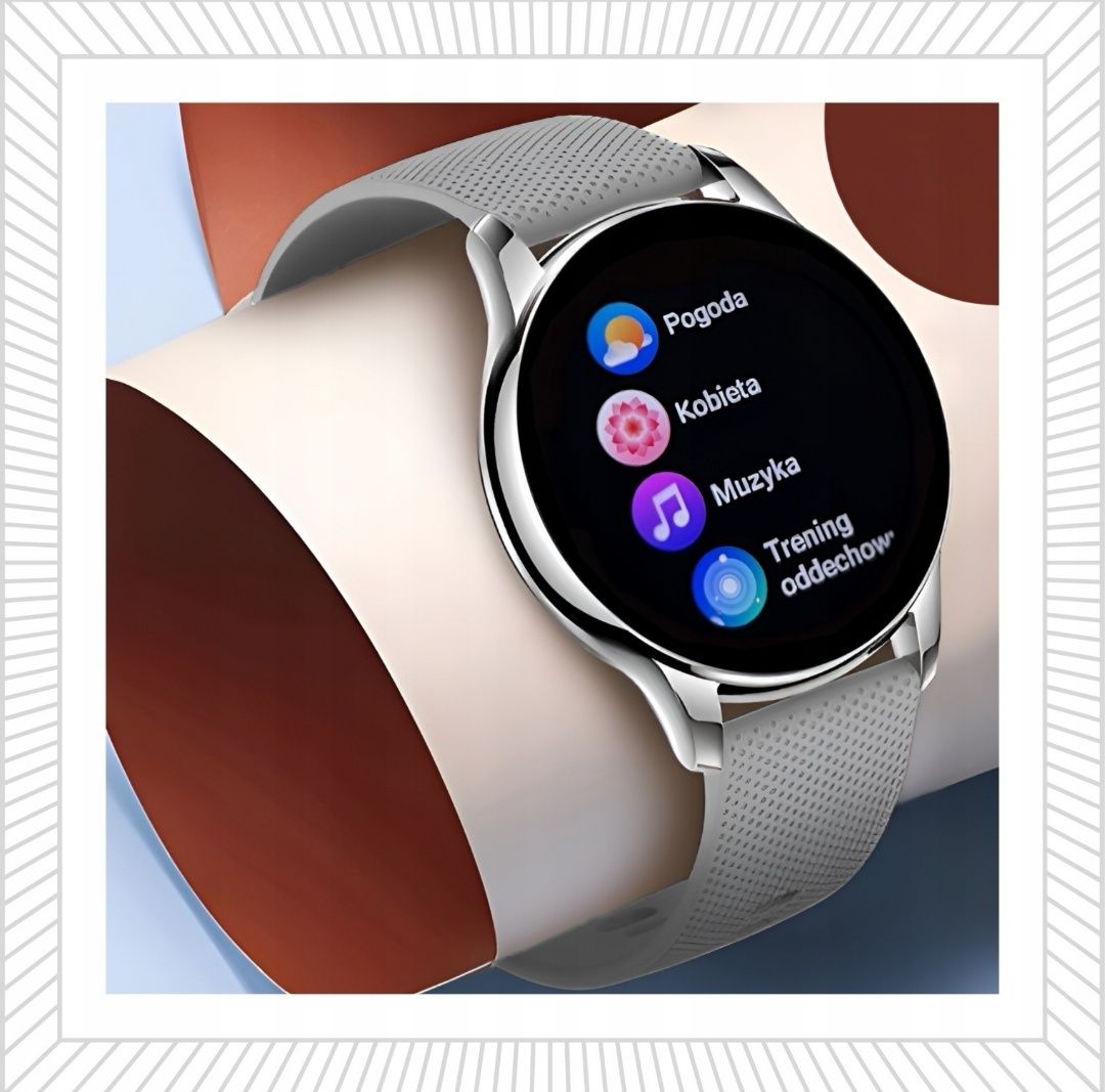 Damski SMARTWATCH Zegarek Funkcja Rozmowy Srebrny Okrągły Polskie Menu