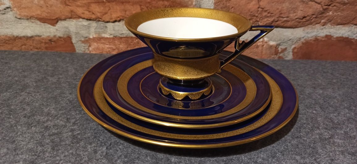 Porcelana TURYNGIA TRIO ILMENAU Echt Kobalt Brabanckie Złoto