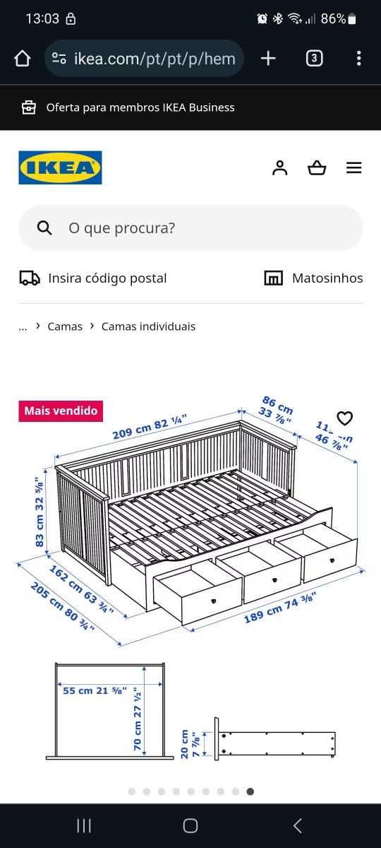 Cama IKEA Hemnes + mesa cabeceira EKET