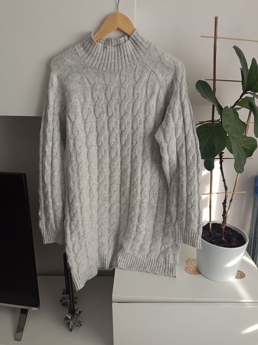 Długi sweter, sukienka sweterkowa, pół golf, oversize, rozmiar S / 36