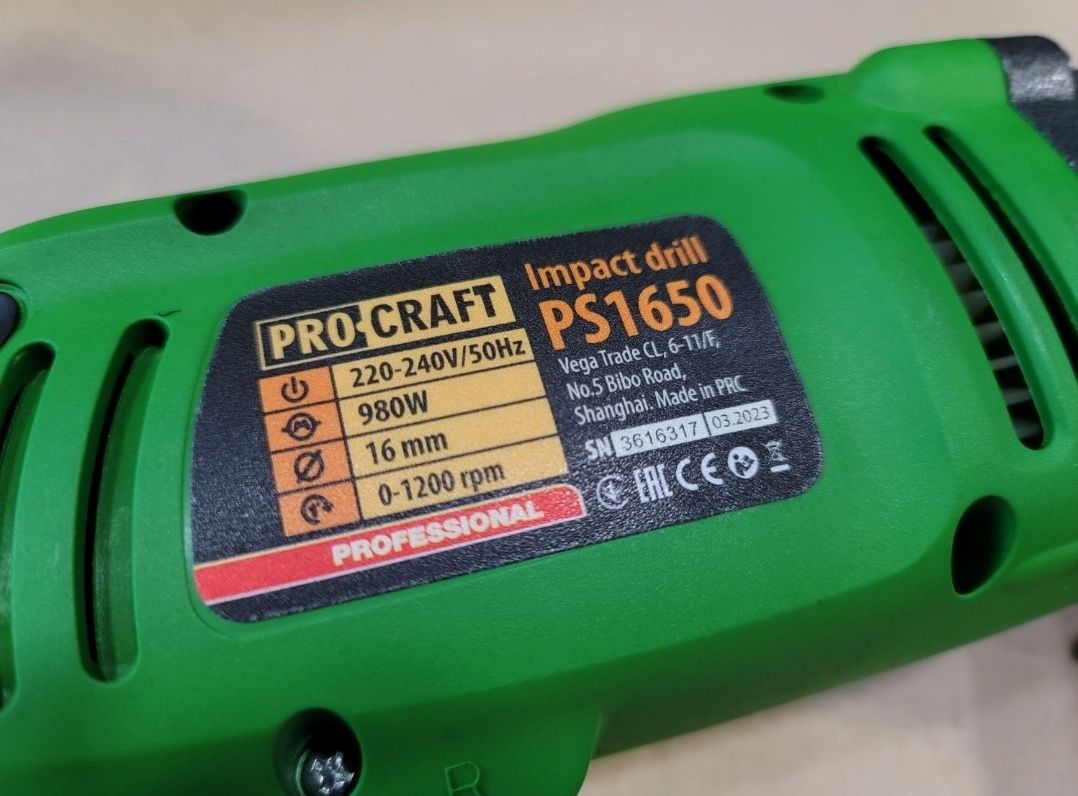 Мощная Дрель Ударная ProCraft PS1650 16 Патрон Гарантия 36мес 1200об.