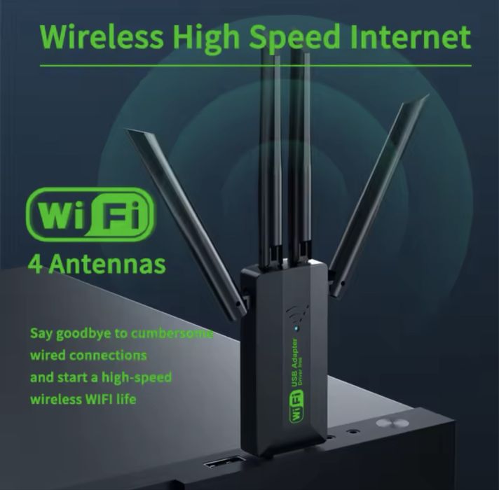 Двохдіапазонний WiFi USB-адаптер 1200 Мбіт/с (2.4 ГГц + 5 ГГц) з 4 ант