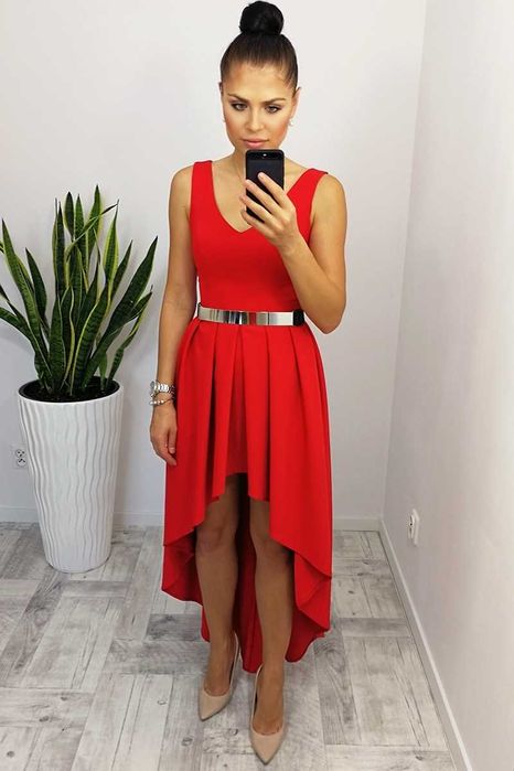 Sukienka długa przód krótszy czerwona wesele M 38