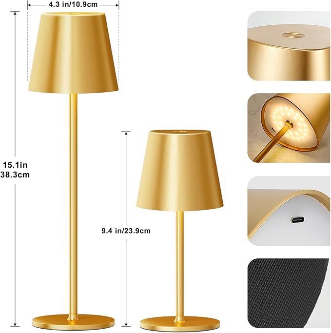 Nowa bezprzewodowa lampa LED – dotykowa, złota, 3 barwy światła, USB-C