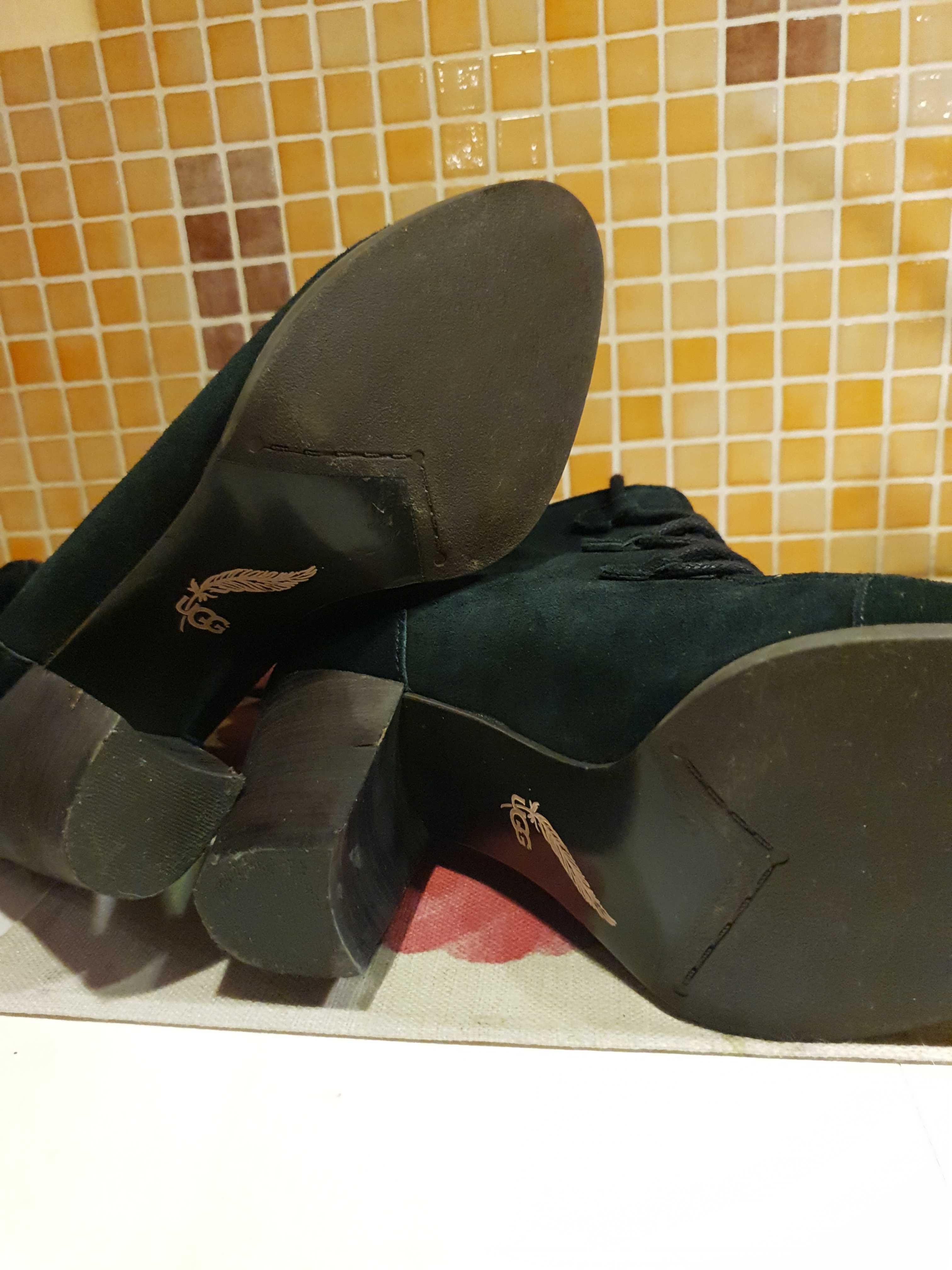 Botki UGG 39 buty skórzane skóra zamsz czarne