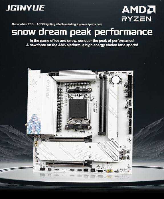 Материнская плата AMD AM5, JGINYUE B650M Snow Dream