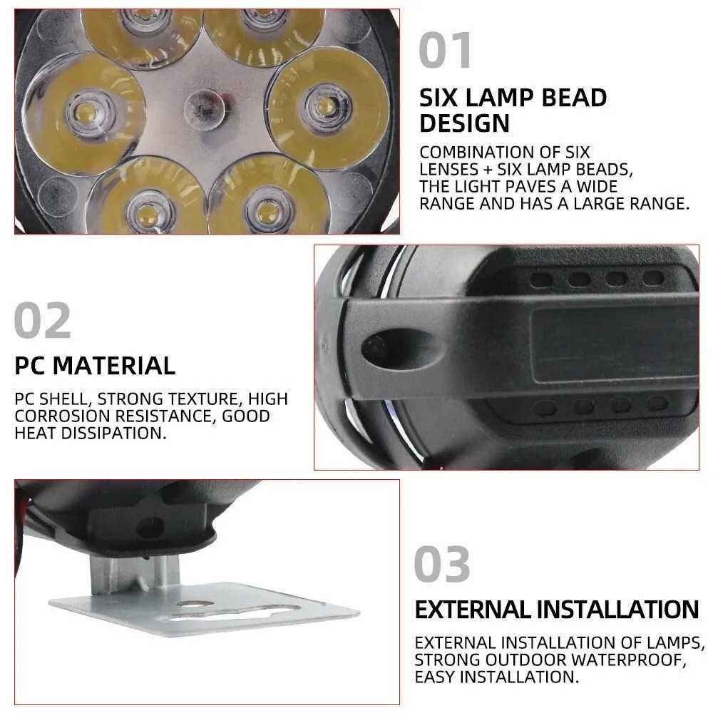2 шт Робочі ліхтарі 6 світлодіодних фар мотоциклетних фар