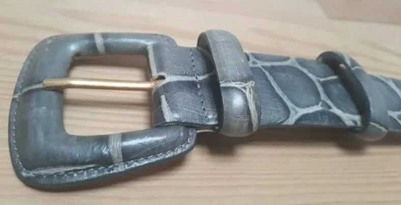 BOGNER nowy pasek skórzany 70 cm szary jasny szeroki 4 cm skóra węża