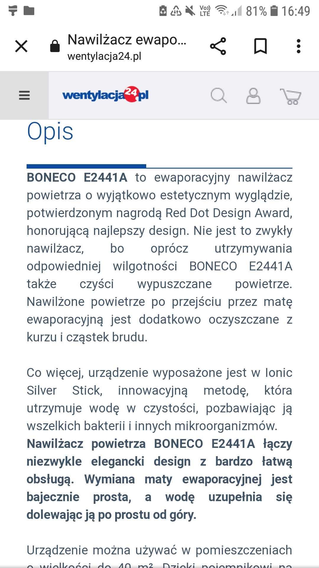 Nawilżacz powietrza ewaporacyjny Boneco Air-O-Swiss E2441A