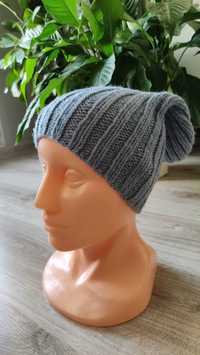 NOWA - Niebieska, ręcznie robiona, wełniana czapka na drutach