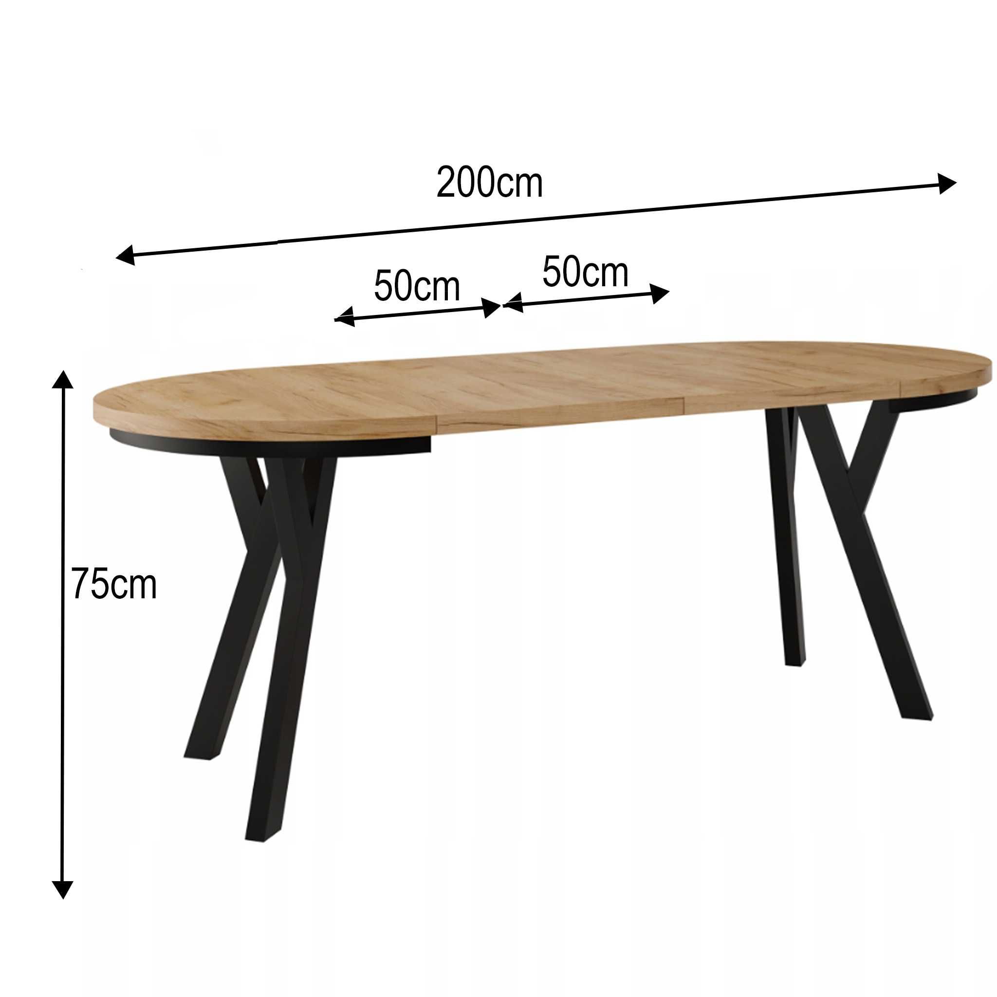 Stół okrągły 100 cm rozkładany do 200 cm dąb artisan+czarny