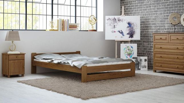 Meble Magnat łóżko drewniane sosnowe Niwa 160x200 kolor dąb