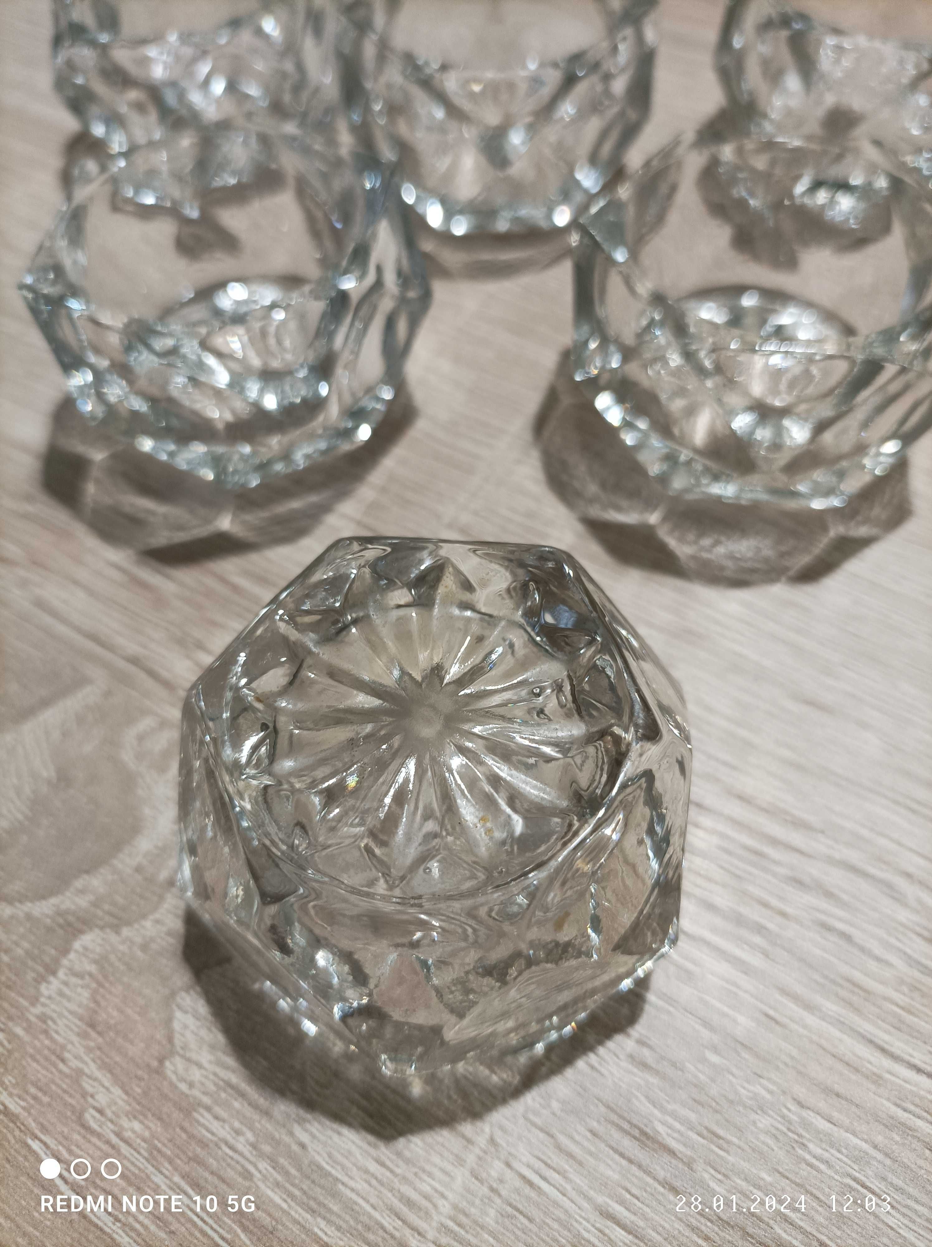 Świeczniki szklane komplet- 6 sztuk PRL