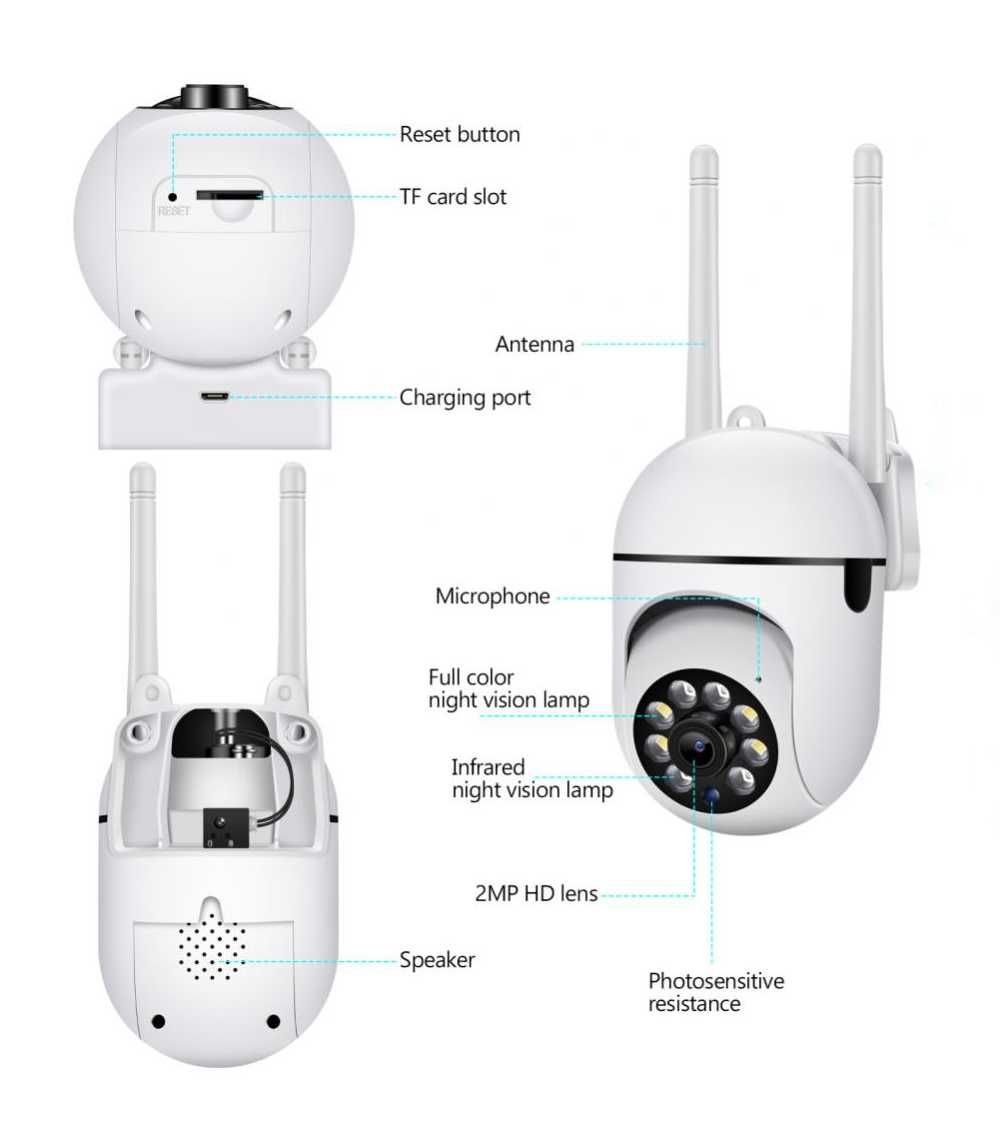 Вулична Wi-Fi камера, нічне бачення 2MP, віддалене спостереження