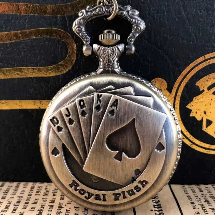 Zegarek Kieszonkowy Poker Pik Royal Flush Brązowy Łańcuszek na Prezent
