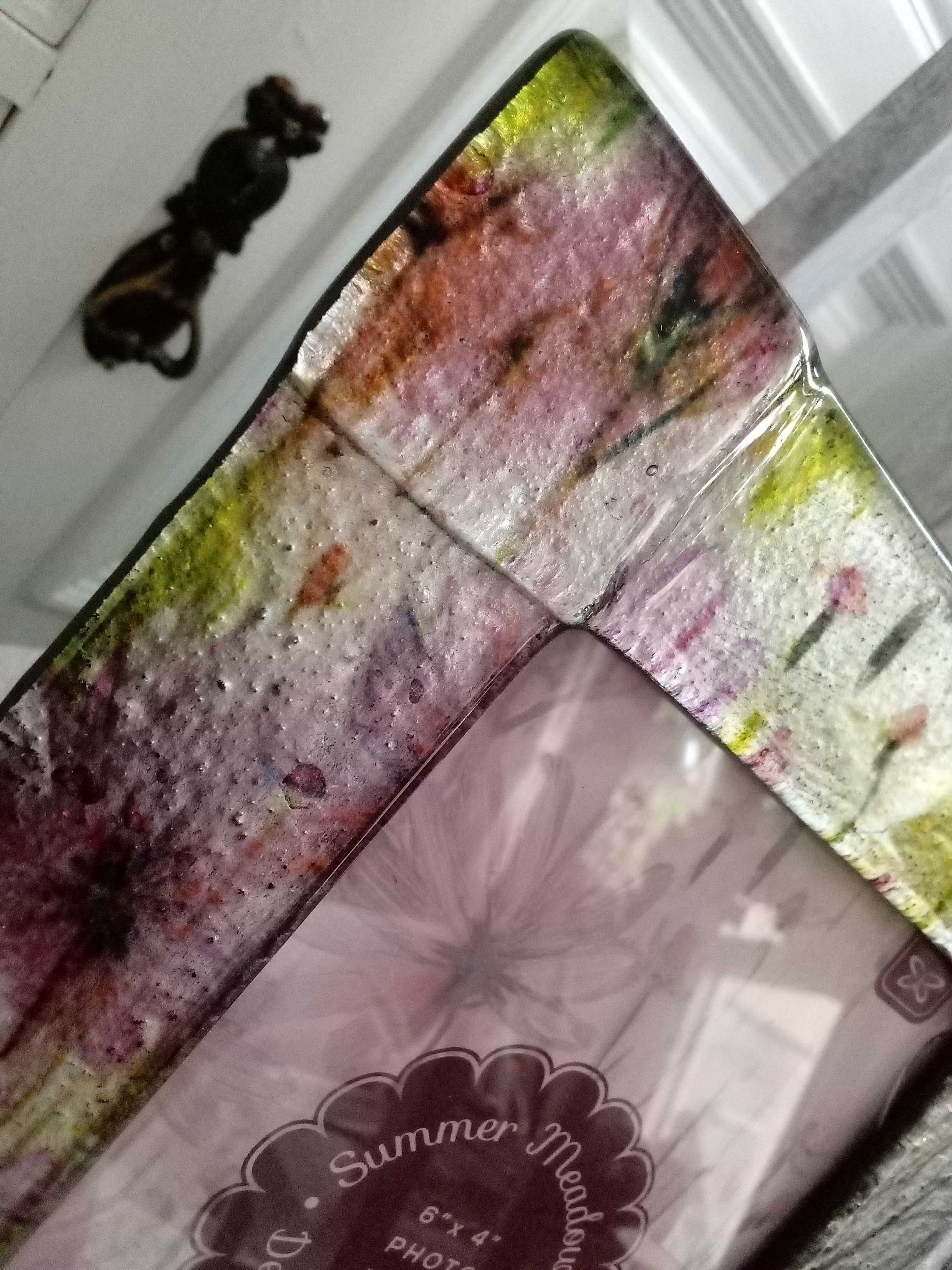 Piękna ramka na zdjęcie 10 na 15 różowo-zielona szklana ozdobna