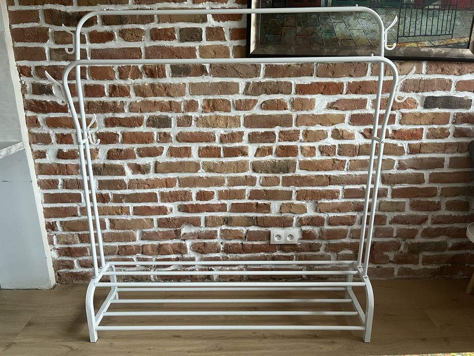 Duzy wieszak na ubrania Stojak Podwojny 130 cm Bialy