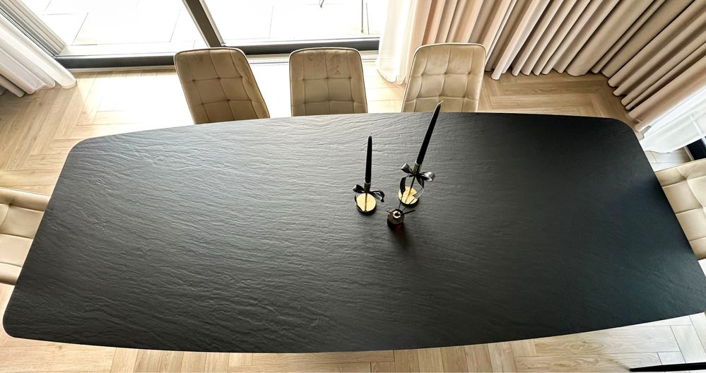 Stół od reki spiek kwarcowy, stal, nero ardesia Laminam NOWY