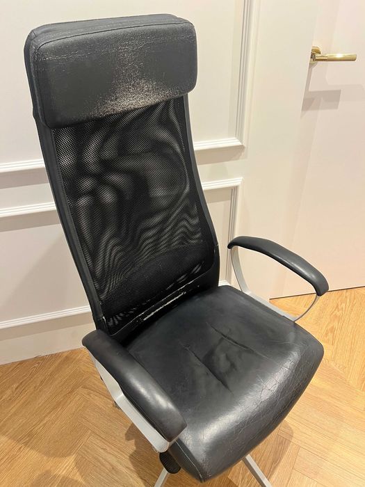 Skórzany Fotel biurowy IKEA MARKUS + kauczukowe kółka gratis