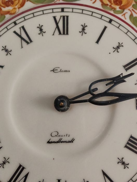 Ceramiczny zegar kuchenny Eloma – ręcznie malowany, vintage, Niemcy