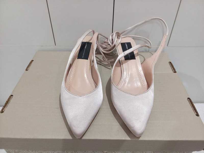 baleriny bez pięty marki Candida roz. 38 wkładka 24 cm wiązane obcas