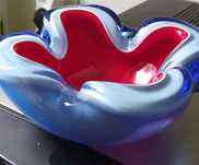 Seguso Murano Sommerso Red Blue Italian Art Glass Bowl / Popielniczka