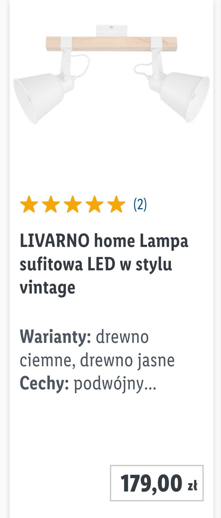 Lampa sufitowa LED w stylu vintage, biała i drewno