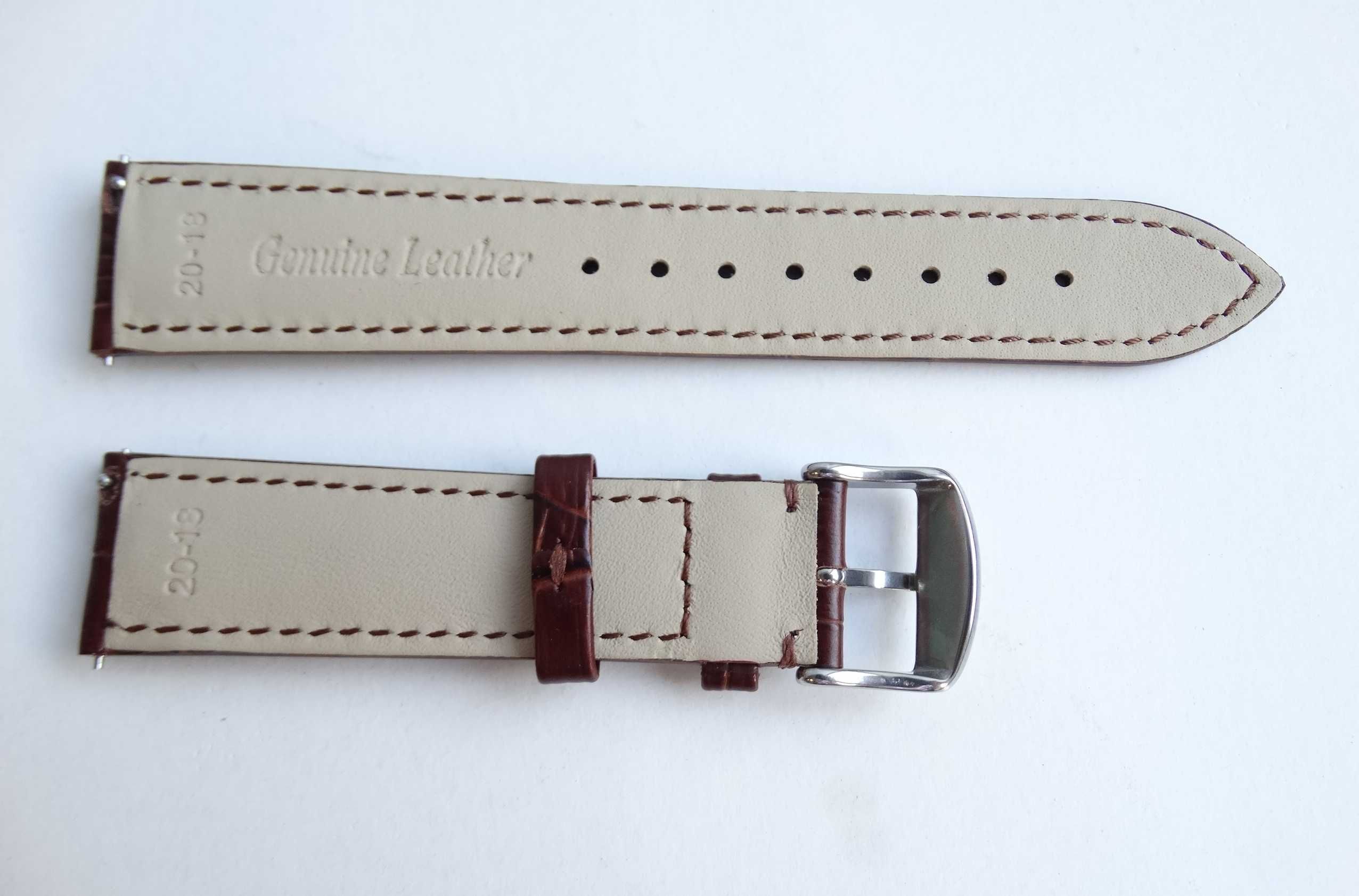 Czarny brązowy pasek skórzany do zegarka 20mm klamra ze stali 316L