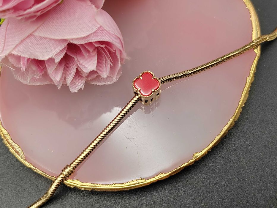 NOWY Złoty Charms Czerwona Koniczyna / Złoto 585