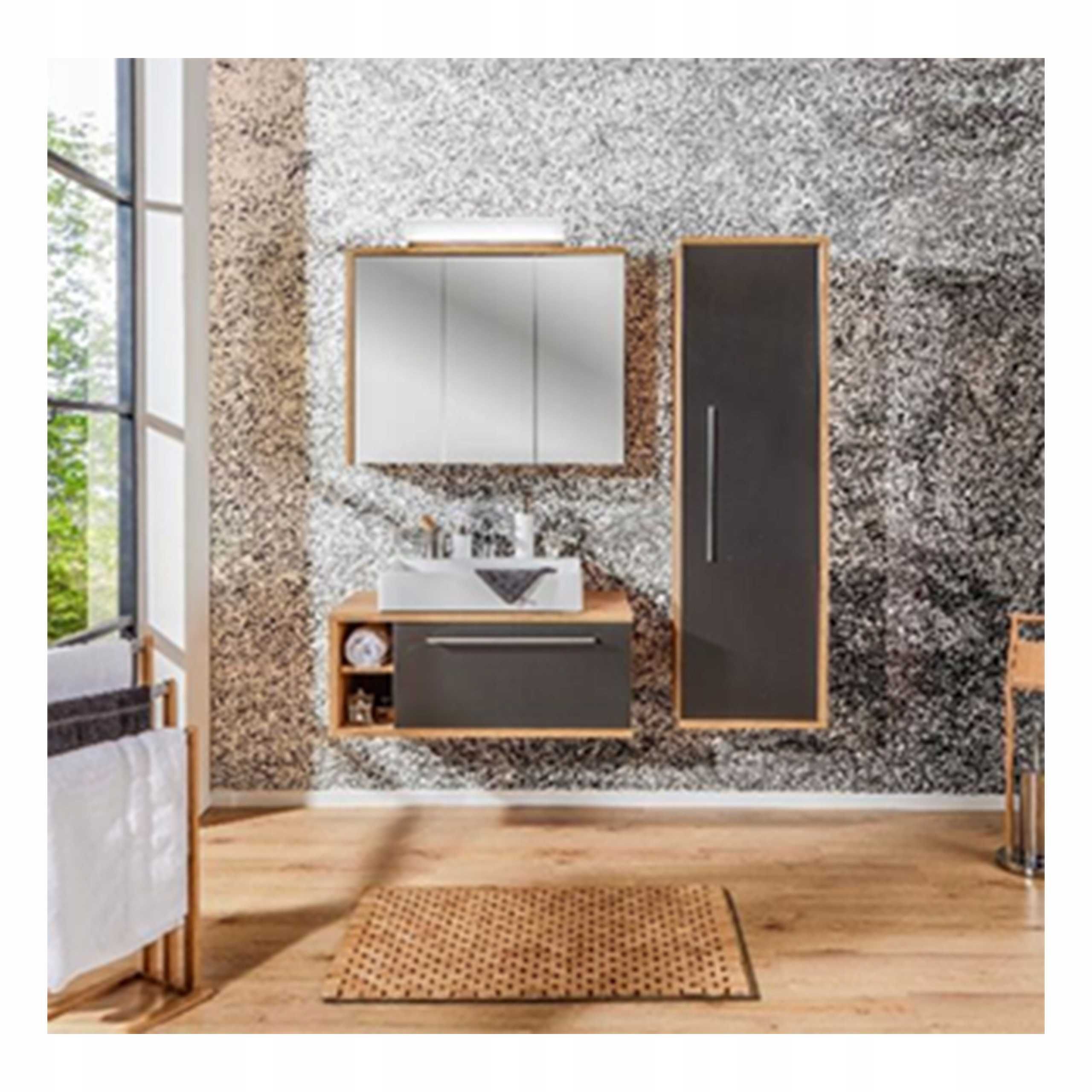 Szafka Słupek do Łazienki Wiszący Dąb Złoty Grafit Mat 45x159cm NOWY