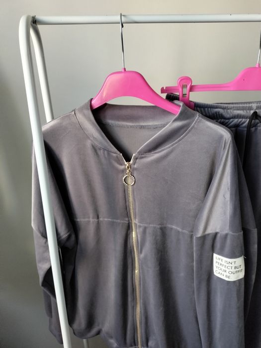 Hit sezonu ! Set welur naszywka szary bluza spodnie uni S-XL