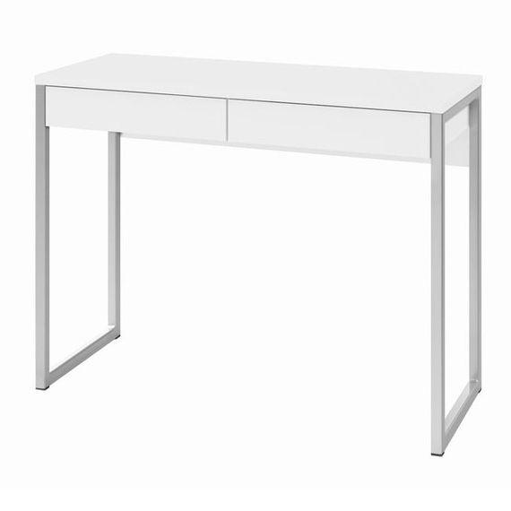 Biurko 120x40x77 cm biale, wysoki połysk ze szklanym blatem