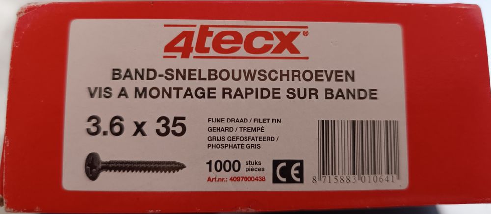 Wkrety na tasmie 4Tecx 3.6x35 mm 1000 szt do plyt GK nowe