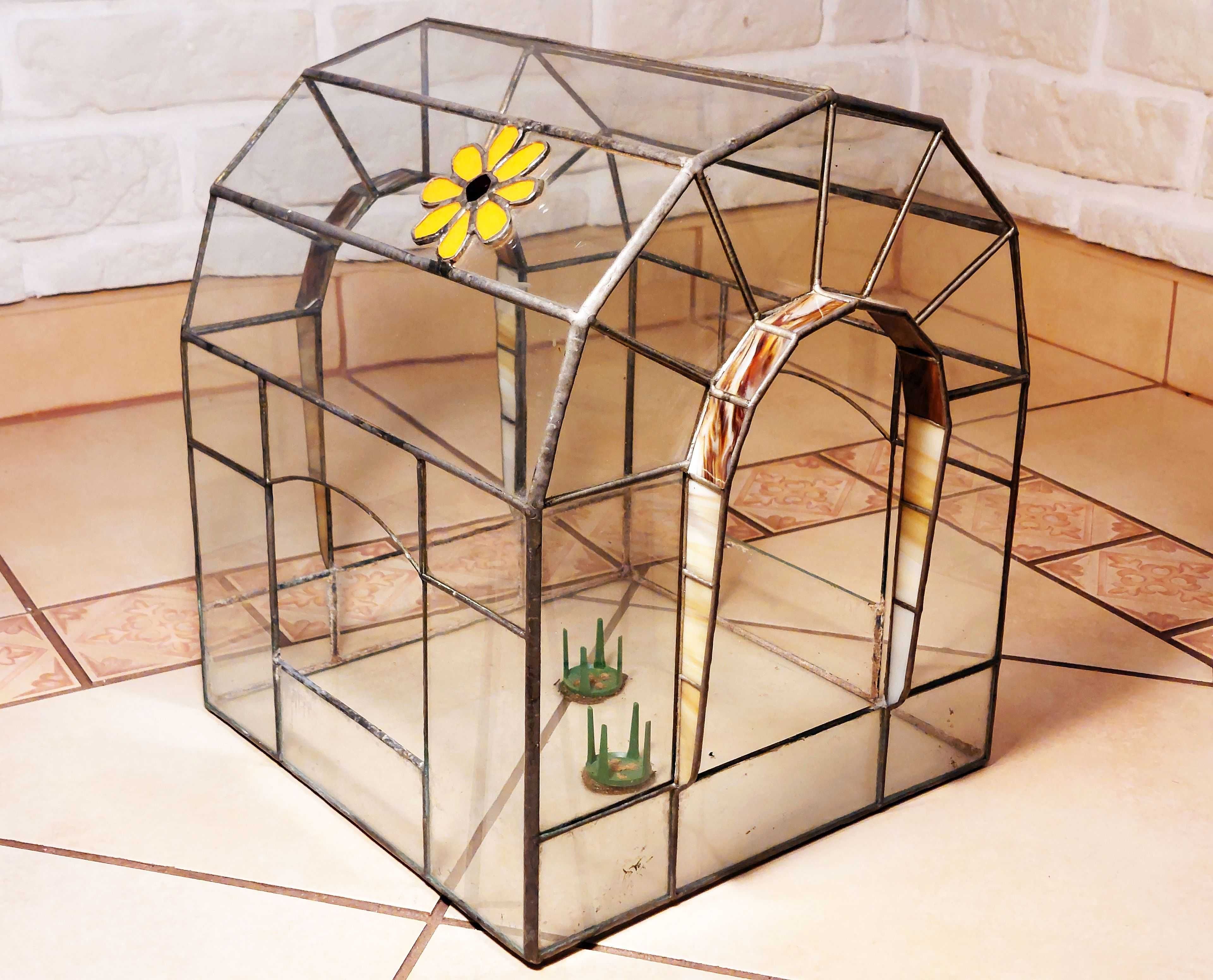 Szklarenka terrarium Szklany domek styl Tiffany ręcznie robione