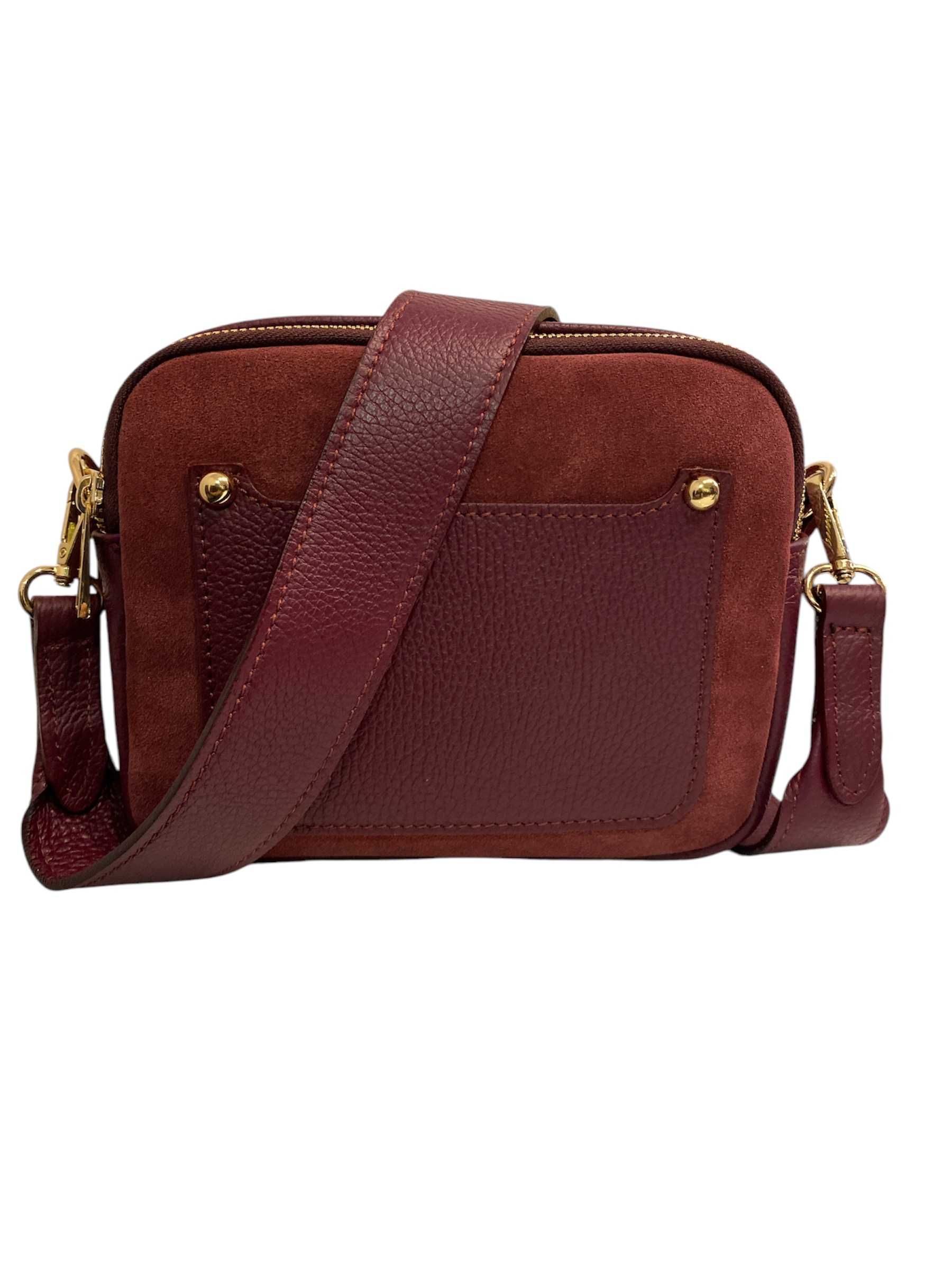 Torebka włoska Vera Pelle CROSSBODY skóra naturalna BORDOWA