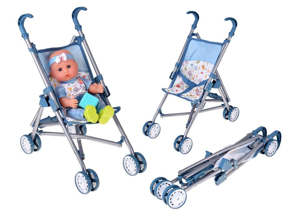 Zestaw Deluxe Lalka Bobas Wózek Łóżeczko Krzesełko akcesoria 16 ele