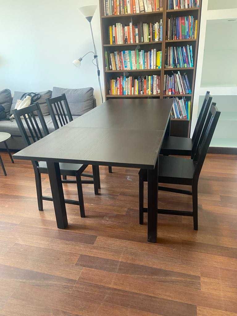 Stół rozkładany, brązowo-czarny, 130/190x80 cm IKEA i 4 krzesła