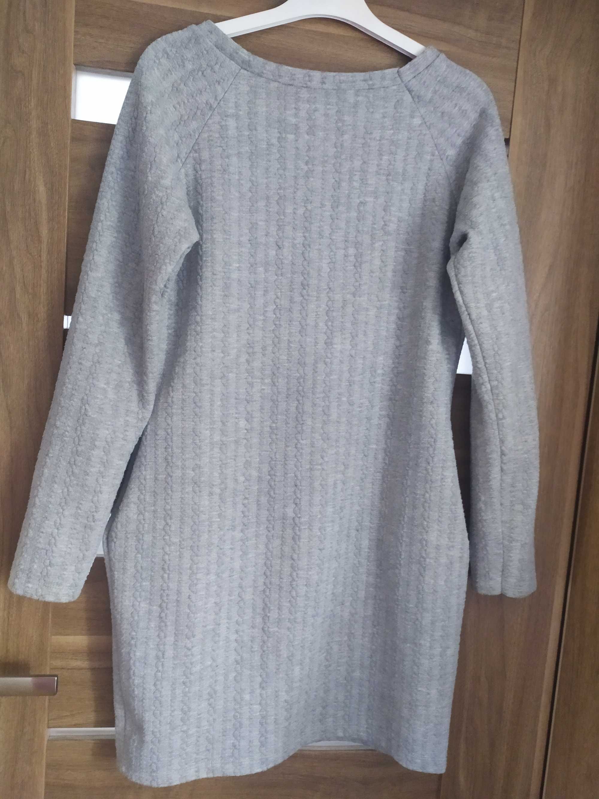 Sukienka sweterkowa szara S M L sweter kieszenie wiosna jesień zima