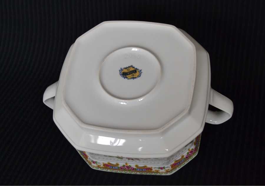 Terrina + Prato decorativo em cerâmica Limoges pintados à mão