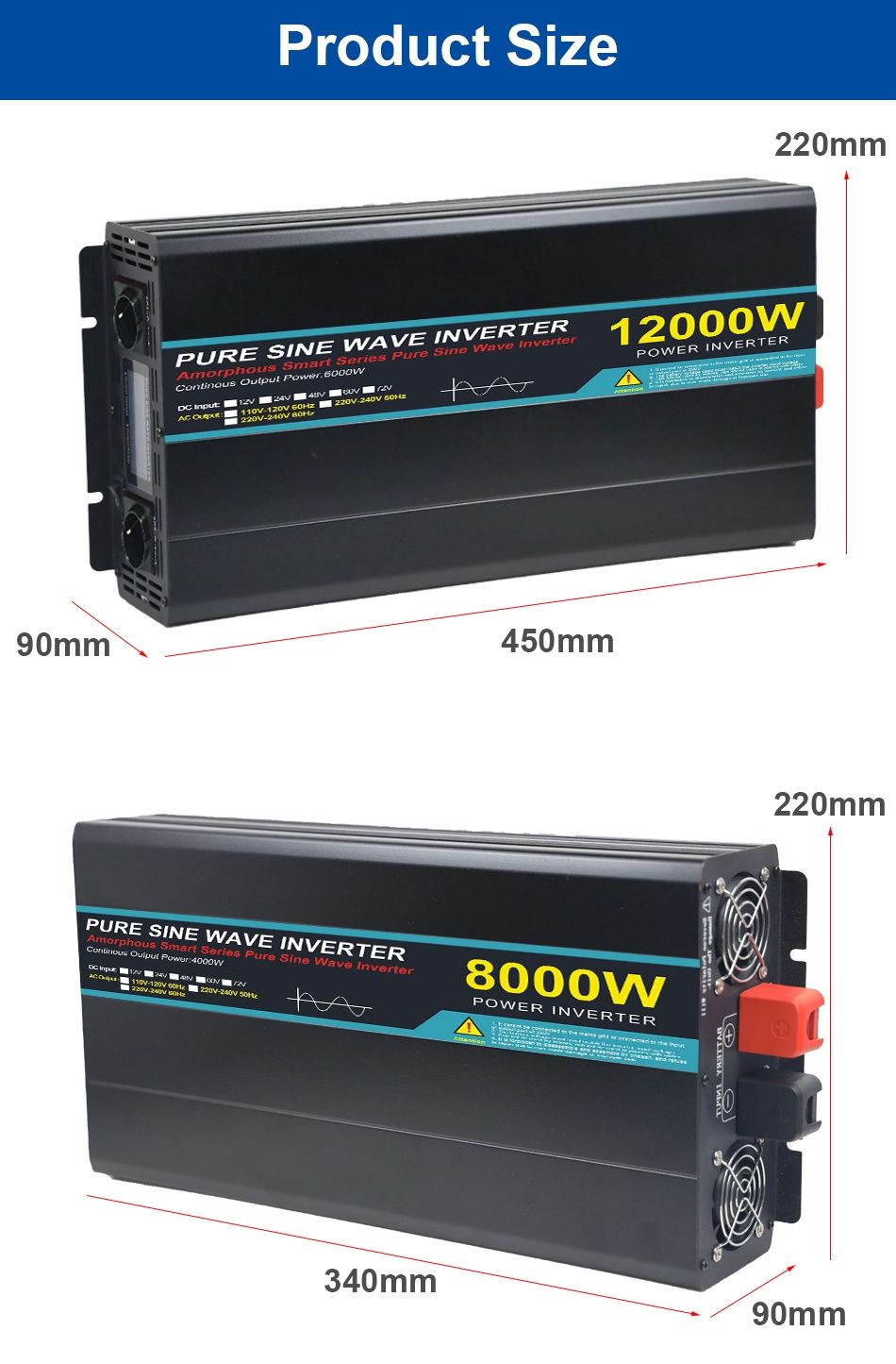 Inversor onda pura 8000 a 12000W.  Disponíveis com e sem comando.