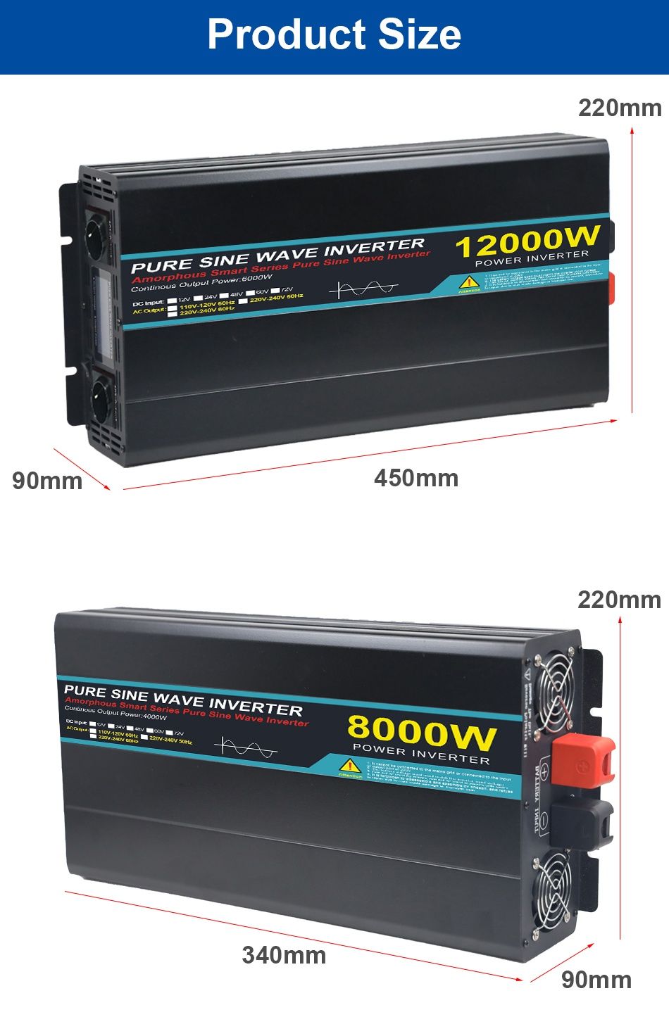 Inversor de onda pura 12 e 24 voltes 8000 e 12000W