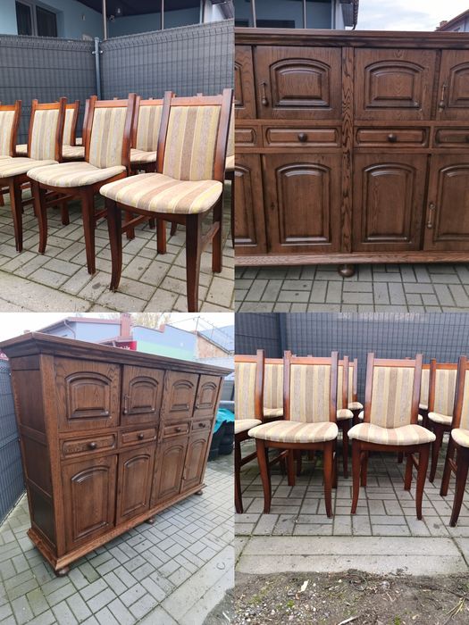 Kredens Dębowy+ 12 Krzeseł Drewnianych - Piękne
