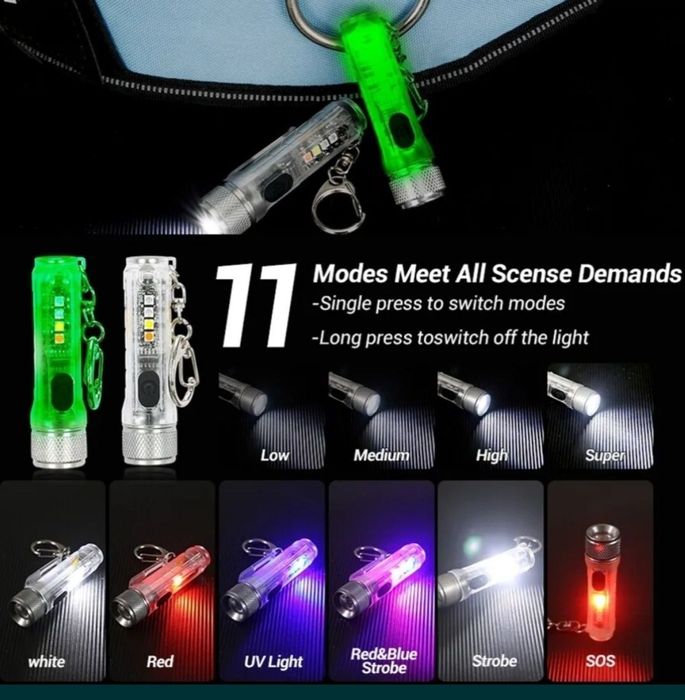 Mini latarka LED 11 trybów świecenia USB/USB-C