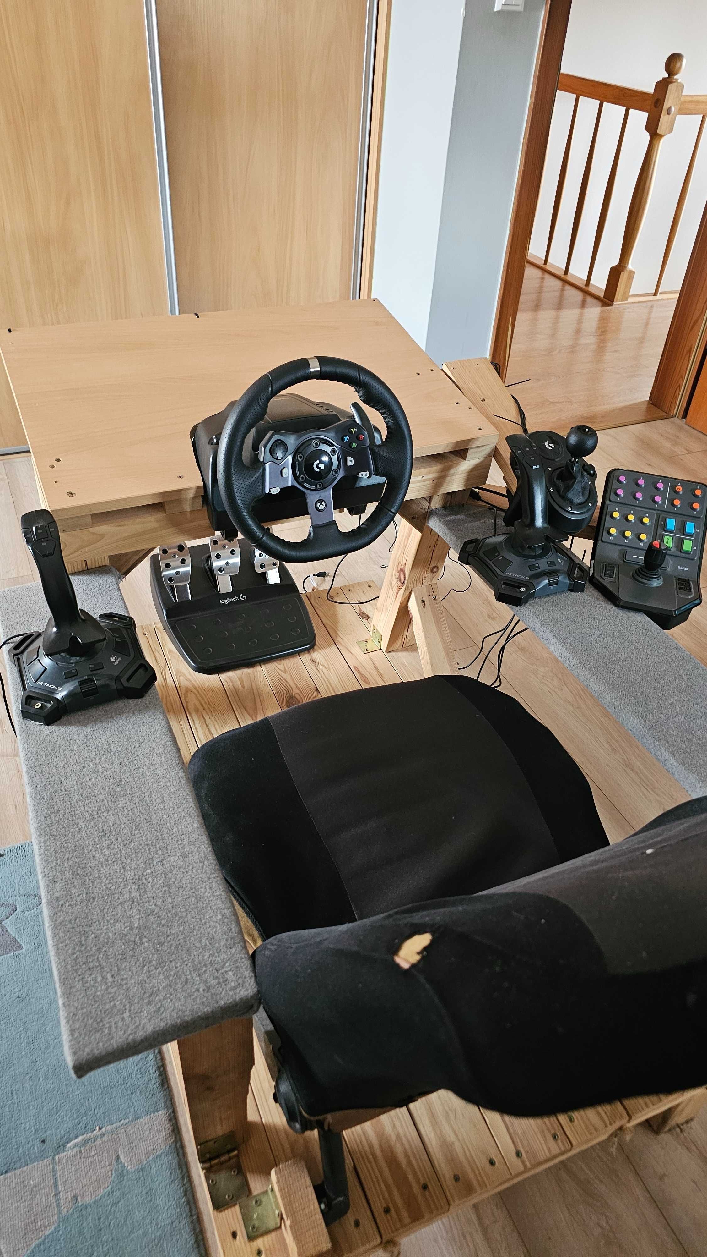 Logitechg920+shifter+saitek farmsim panel+logitech attack3x2szt.