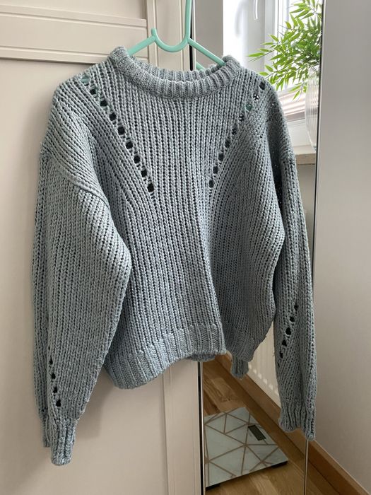 Turkusowy/zielony, dzianinowy sweter dziewczęcy na wzrost 134/140 cm,