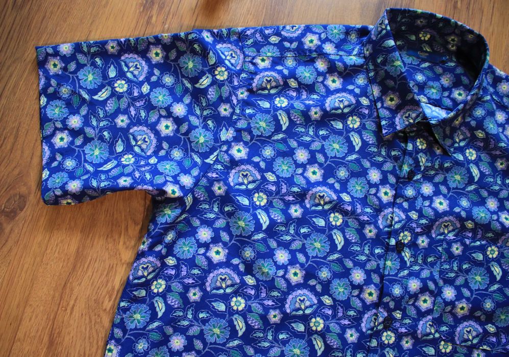 Koszula Cotton Traders r. L męska w kwiaty niebiesko-fioletowa na lato