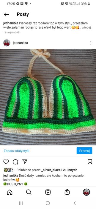 Zielono beżowy top na szydełku
