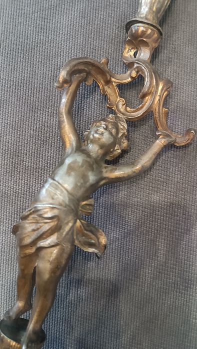 Antyczny Świecznik Figuralny - Putto Neobarokowe (XIX/XX w.) - Wysoka